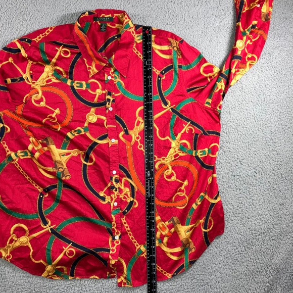 Ralph Lauren Chain Equestrian Print Shirt Women 3X Long Sleeve Button Front - Picture 5 of 12
